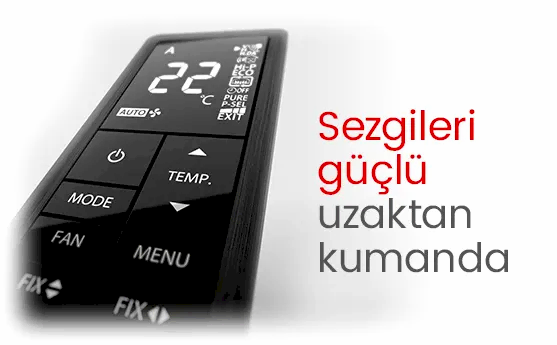 Uzaktan kumanda üzerinde sıcaklık ve mod ayarları gösteren, kullanımı kolay dijital klima kumandası.