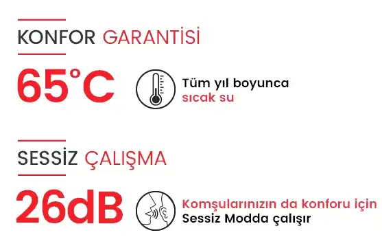 konfor garantisi ve sessiz çalışma yazan bir görsel.